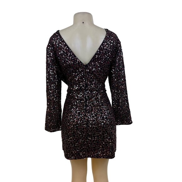 H&M Women's Black Sequin Mini Dress V-Neck Sparkle Shine Size 14 - New - Picture 3 of 9